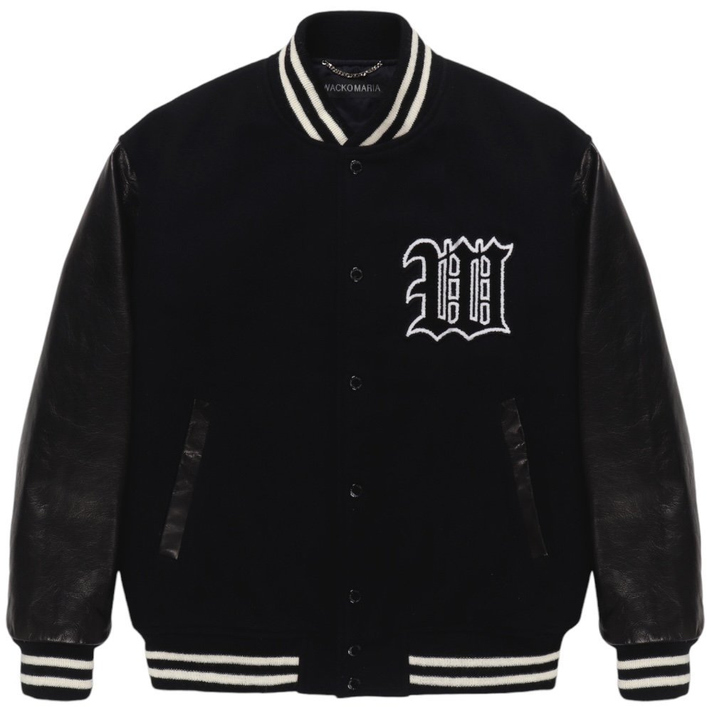 WACKOMARIA<BR>LEATHER VARSITY JACKET -B-(TYPE-2)(BLACK)