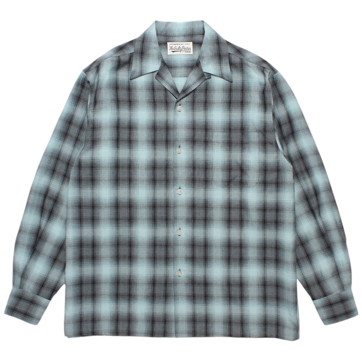 WACKOMARIA<BR>OMBRE CHECK OPEN COLLAR SHIRT L/S(TYPE-2)(BLUE)