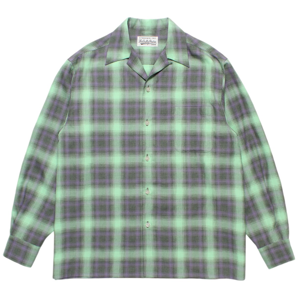 WACKOMARIA<BR>OMBRE CHECK OPEN COLLAR SHIRT L/S(TYPE-2)(GREEN)