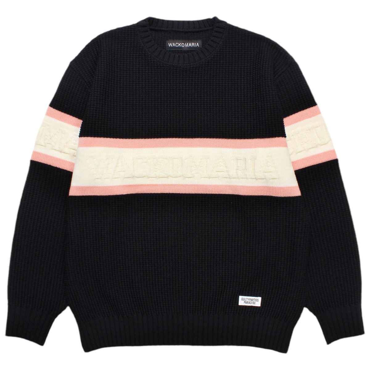 WACKOMARIA<BR>LOGO CREW NECK SWEATER(BLACK)