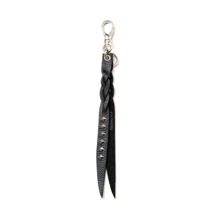 CALEE<BR>STUDS & KNITTING LEATHER SHORT KEY RING TYPE A(BLACK)