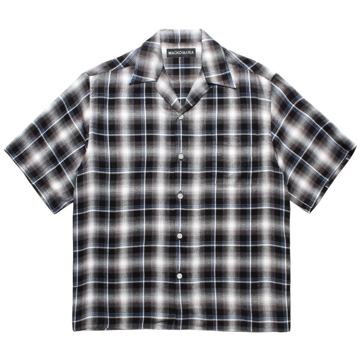 WACKOMARIA<BR>OMBRE CHECK OPEN COLLAR SHIRT(TYPE-1)(GRAY)