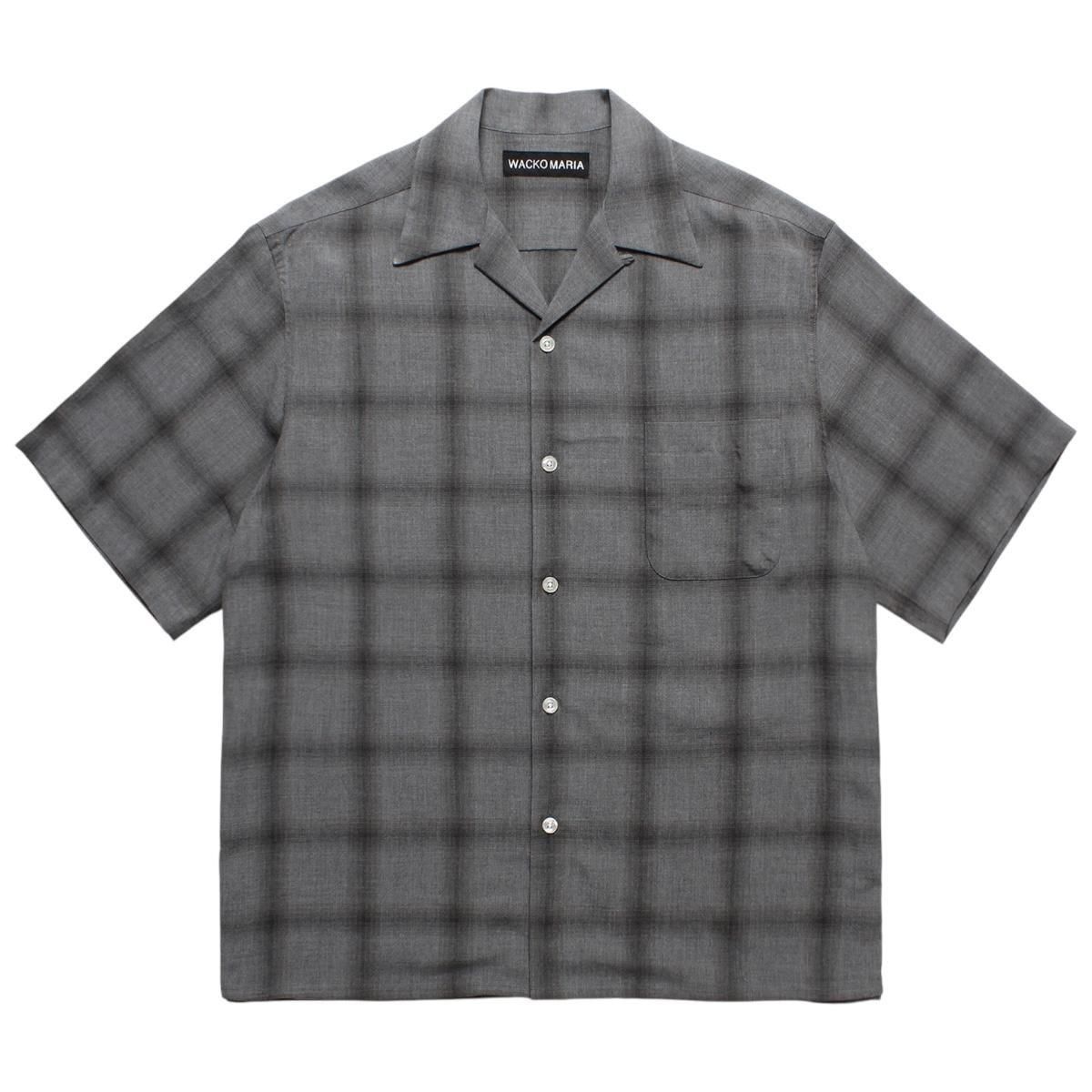 WACKOMARIA<BR>OMBRE CHECK OPEN COLLAR SHIRT S/S(GRAY)