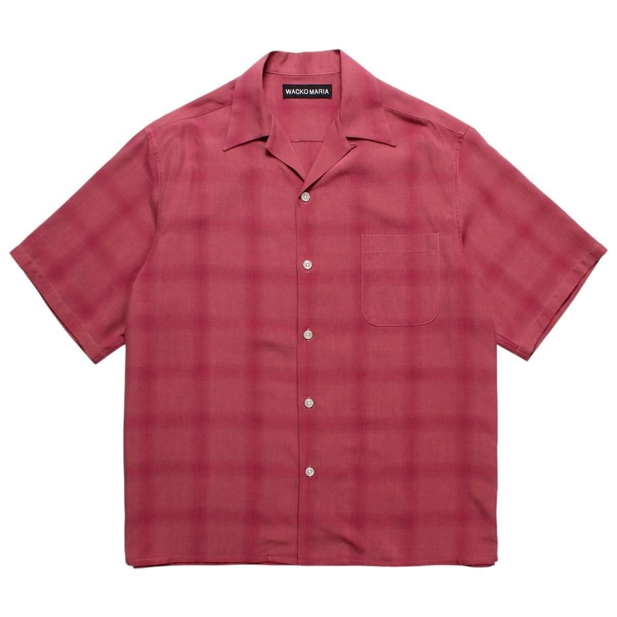 WACKOMARIA<BR>OMBRE CHECK OPEN COLLAR SHIRT S/S(PINK)