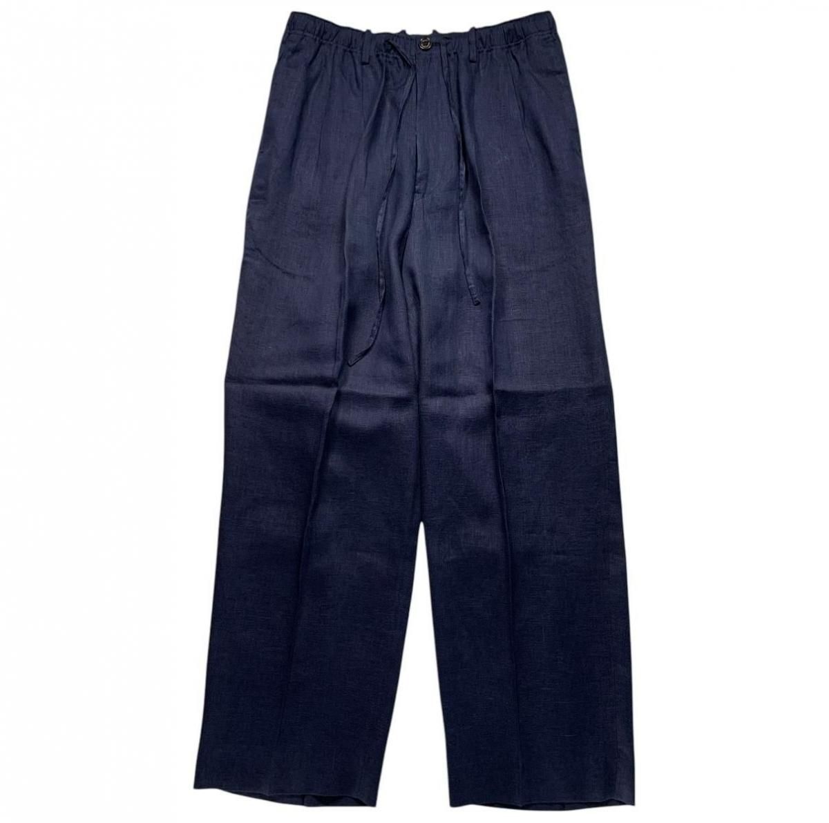 MARKAWARE <BR>CLASSIC FIT TWO TUCK EASY TROUSERS - HEMP SHIRTING -(NAVY)