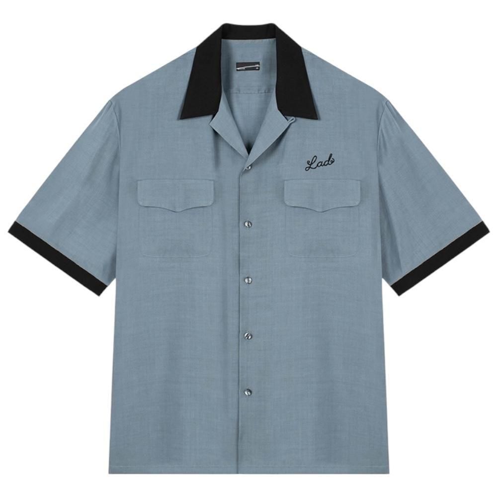 LAD MUSICIAN <BR>TENCEL BRORD SHORT SLEEVE BOWLING SHIRT(SLATE BLUE)