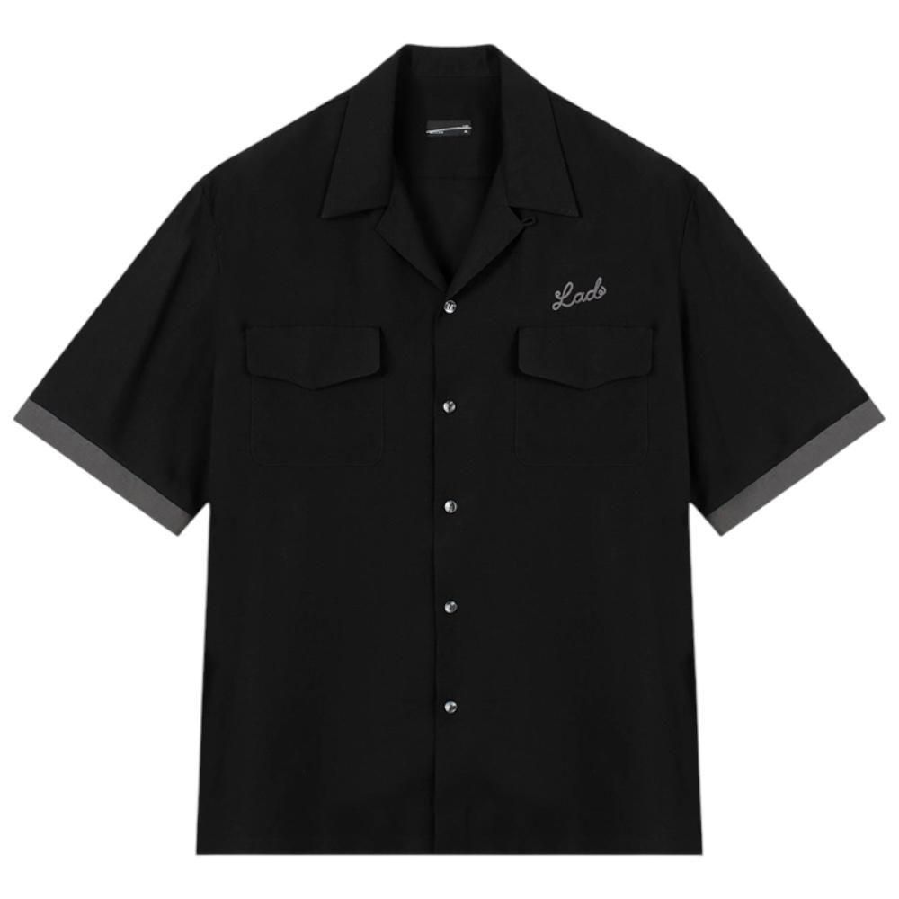 LAD MUSICIAN <BR>TENCEL BRORD SHORT SLEEVE BOWLING SHIRT(BLACK)