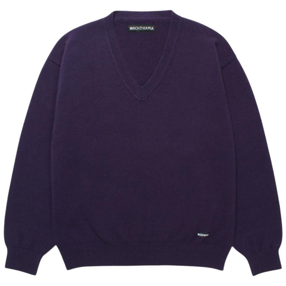 WACKOMARIA<BR>V NECK SWEATER(PURPLE)
