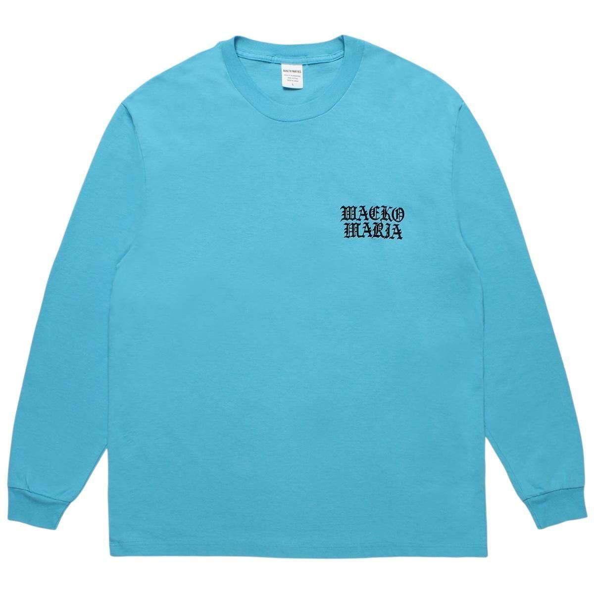 WACKOMARIA<BR>WASHED HEAVY WEIGHT CREW NECK LONG SLEEVE T-SHIRT(TYPE-1)(BLUE)