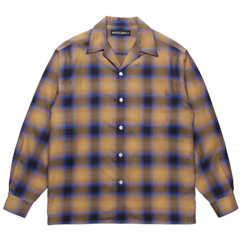 WACKOMARIA<BR>OMBRE CHECK OPEN COLLAR SHIRT L/S
