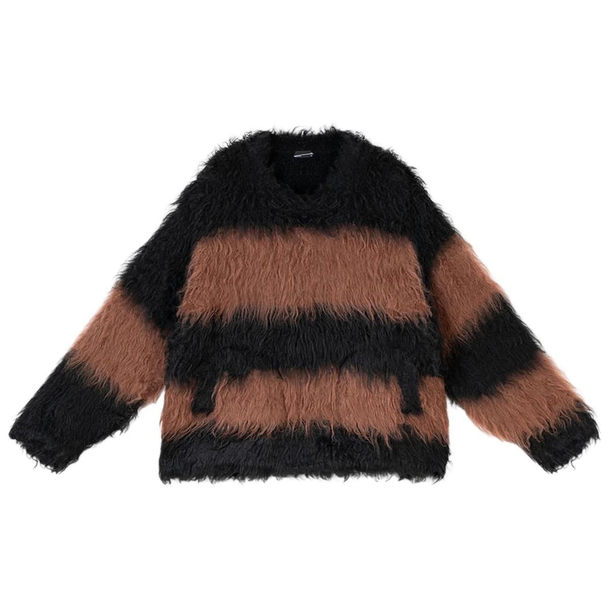 LAD MUSICIAN <BR>LOOP YARN SHAGGY BORDER KNIT PULLOVER(PINKBLACK)