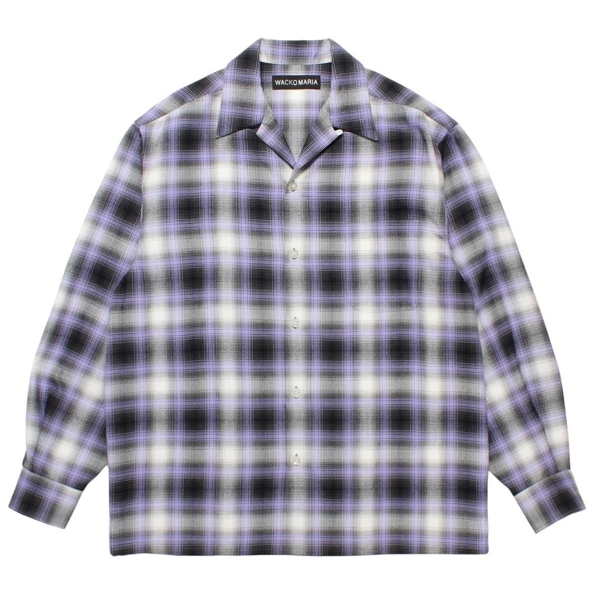 WACKOMARIA<BR>OMBRE CHECK OPEN COLLAR SHIRT L/S(TYPE-1)(PURPLE)