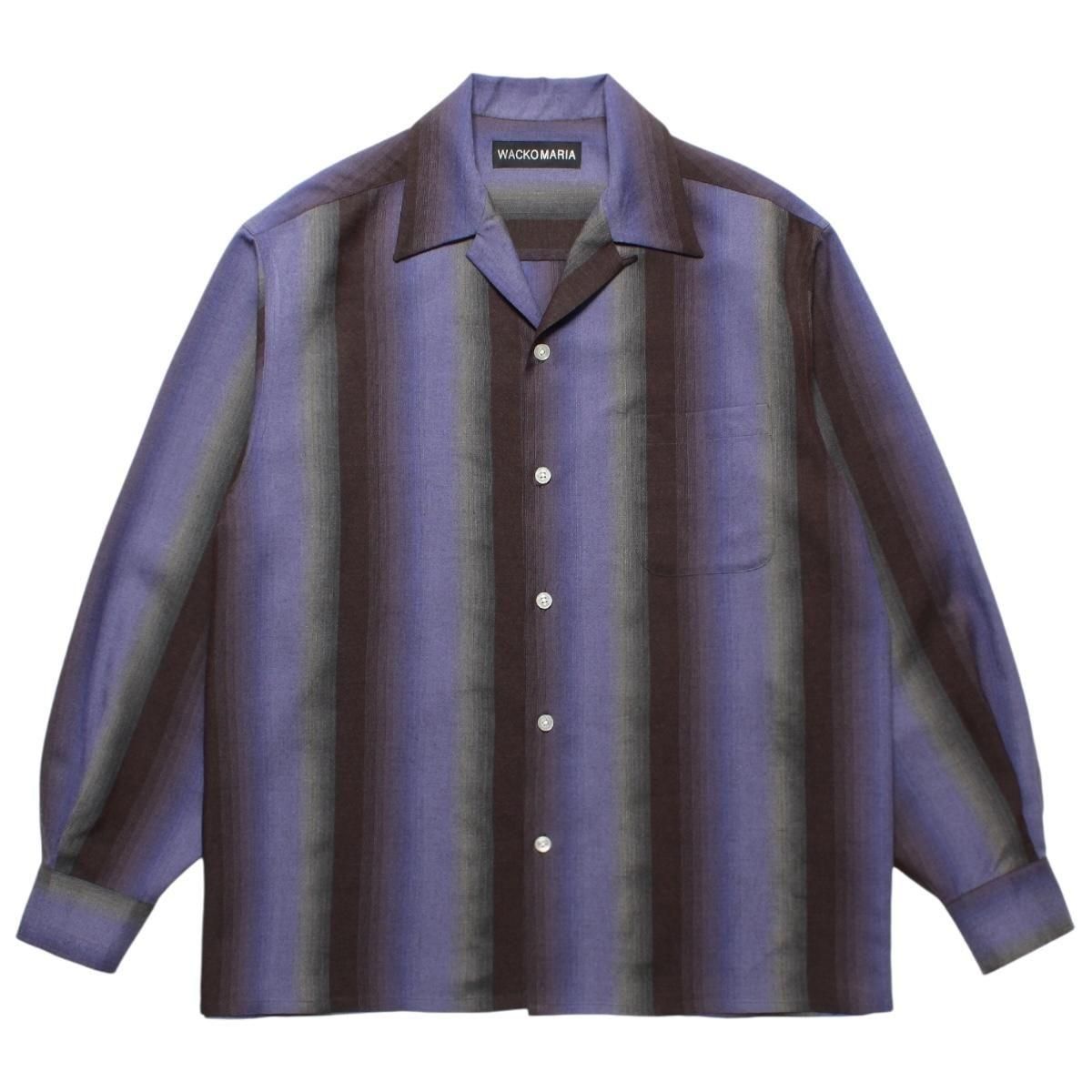WACKOMARIA<BR>STRIPED OPEN COLLAR SHIRT L/S(PURPLE)