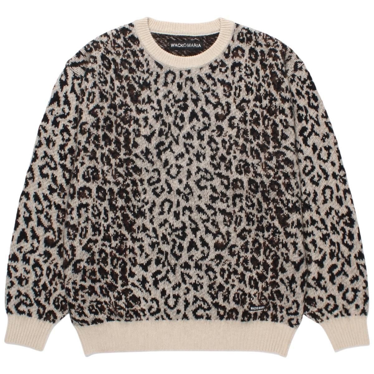 WACKOMARIA<BR>LEOPARD MOHAIR CREW NECK SWEATER(IVORY)