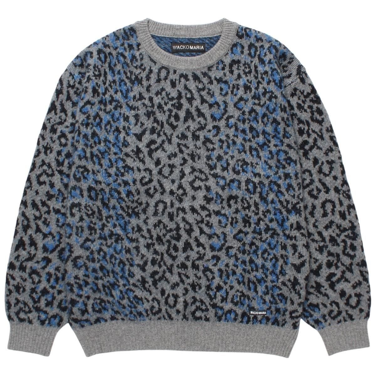 WACKOMARIA<BR>LEOPARD MOHAIR CREW NECK SWEATER(GRAY)