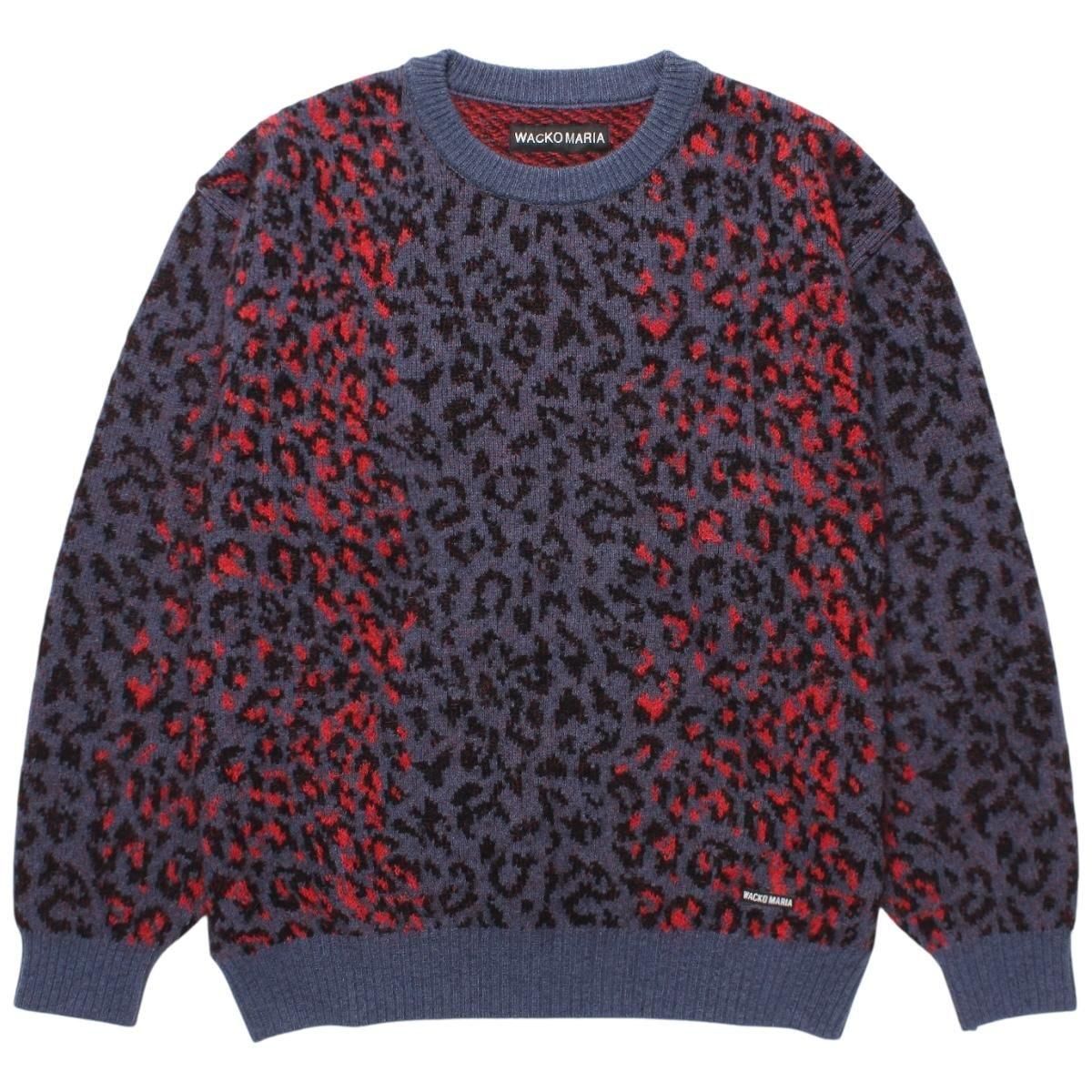 WACKOMARIA<BR>LEOPARD MOHAIR CREW NECK SWEATER(NAVY)