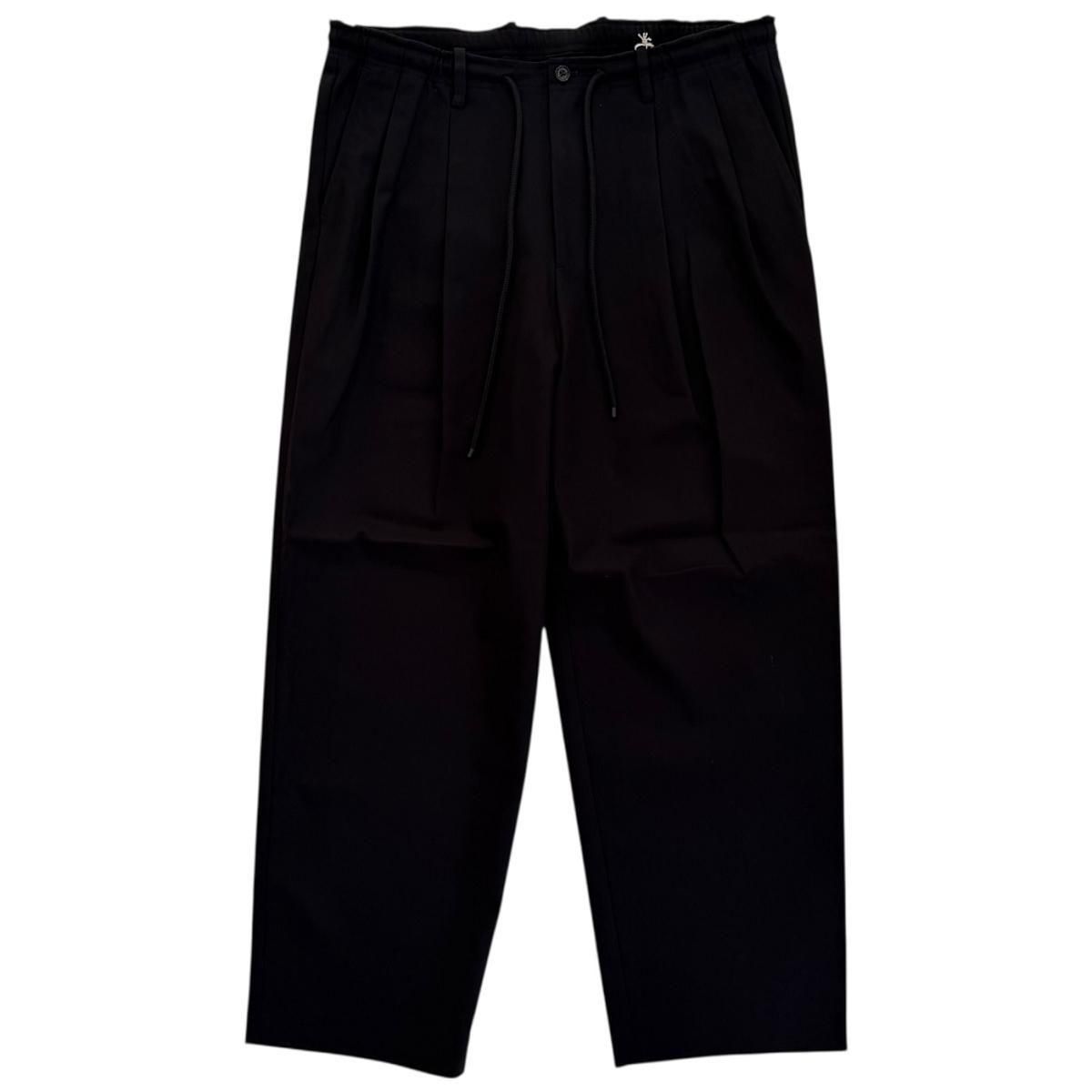 MARKAWARE <BR>DOUBLE PLEATED EASY TROUSERS - ORGANIC COTTON SURVIVAL CLOTH -(BLACK)