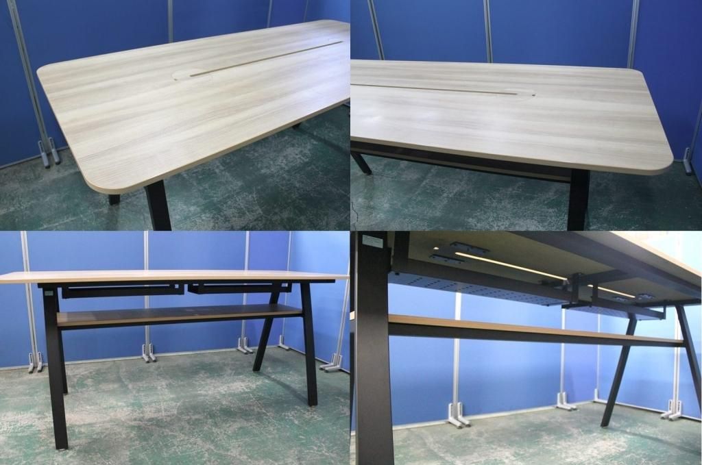 美品】プラス ワークフラン W2400ハイテーブル+ハイチェア8脚セット 美品】プラス ワークフラン W2400ハイテーブル+ハイチェア8脚セット