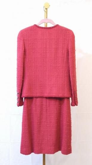 CHANEL アーカイブ 希少 ピンクツイード リネンセットアップ 90s CHANEL ツイードスーツ | 中古 良品 - 世界のアクセサリー通販