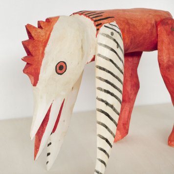 OAXACA Wood Carving Chicken Head Zebra：オアハカ ウッドカービング チキンヘッドゼブラ