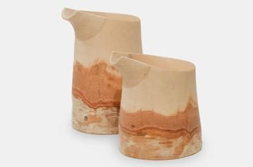 片口 白釉 流し掛釉 木箱 江戸 大片口 酒器 銘なし かんな彫 片口(小) しのぎ | 白山陶器直営オンラインストア