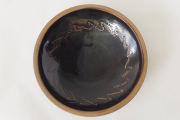 小鹿田焼 おんたやき：伏せ合わせ皿 深皿 9寸皿 櫛描き 黒釉