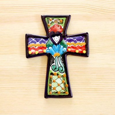 メキシコ 十字架タラベラ焼フラワーMS（B）