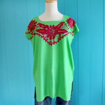 メキシコ刺繍/ノースリーブブラウス/--/--/GRN メキシカン刺繍ブラウスメキシコの刺繍トップス