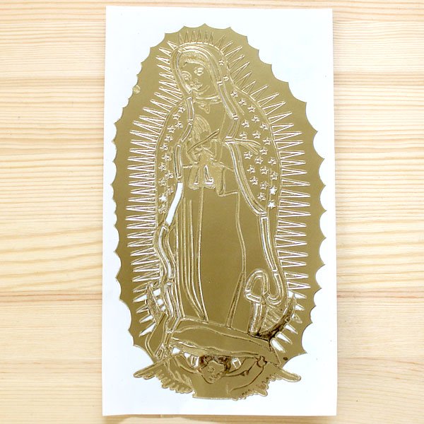 メキシコ マリアステッカーL（ゴールド） - メキシコ雑貨屋・中南米