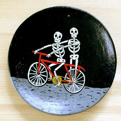 メキシコ ボノラ陶器飾り皿ガイコツL（自転車）
