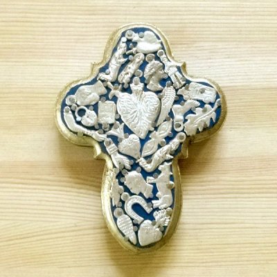 メキシコ 十字架ミラグロハートM（ブルー）[15cm]