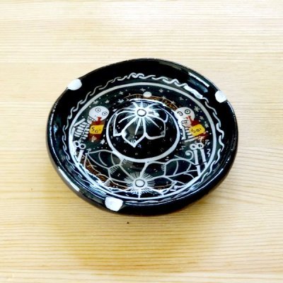 メキシコ 陶器灰皿ソンブレロガイコツS（ブラックB）