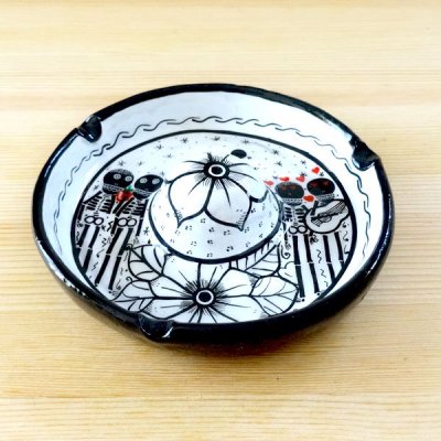 メキシコ 陶器灰皿ソンブレロガイコツM（ホワイトD）