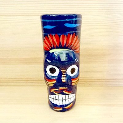 メキシコ 陶器テキーラグラスガイコツ（ブルー）