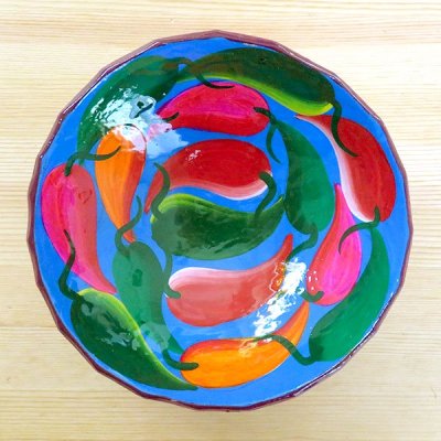 メキシコ 陶器絵皿チリL（パープル×ブルー）[15〜16cm]