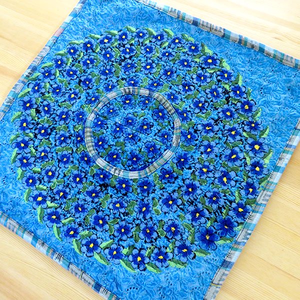 グアテマラ クッションカバー刺繍ウィピルフラワー（ブルー）[約50cm