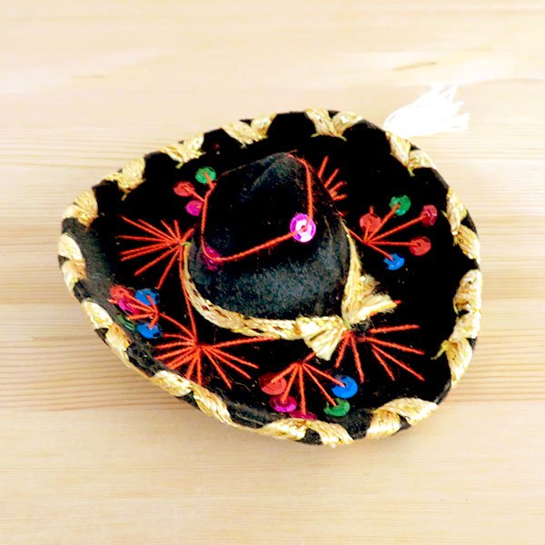 メキシコ ソンブレロミニ（ブラック） - メキシコ雑貨屋・中南米雑貨の
