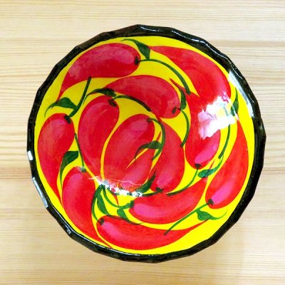 メキシコ 陶器絵皿チリL（イエロー×ブラック）[15〜16cm]