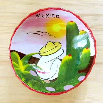 メキシコ 陶器絵皿サボテンL（A）[15〜16cm]