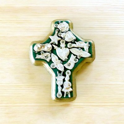 メキシコ 十字架ミラグロハートS（グリーンB）[10cm]