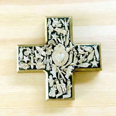 メキシコ 十字架ミラグロハートM（ブラック）[15cm]