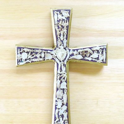 メキシコ 十字架ミラグロハート細L（パープル）[30cm]