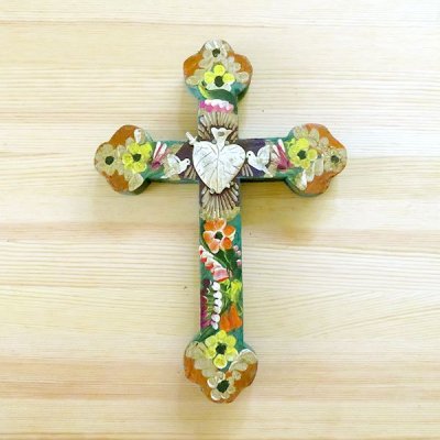 メキシコ 十字架ミラグロペイントハートM（E）[23cm]