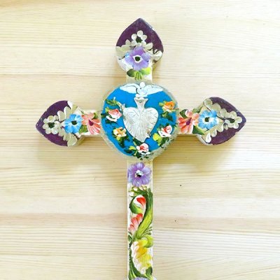 メキシコ 十字架ミラグロペイントハートL（G）[30cm]