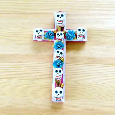 メキシコ 十字架ガイコツM（ピンク）[15cm]