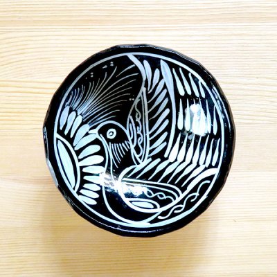 メキシコ 陶器絵皿トリS（ブラック）[10〜11cm]