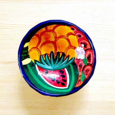 メキシコ 陶器絵皿フルーツS（ネイビー）[10〜11cm]
