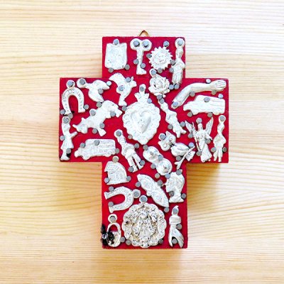 メキシコ 十字架ミラグロハートM（レッド）[12cm]