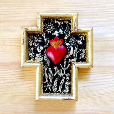 メキシコ 十字架ミラグロハートM（ゴールド）[15cm]