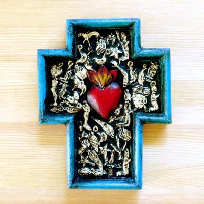 メキシコ 十字架ミラグロハートL（ブルー）[18cm]